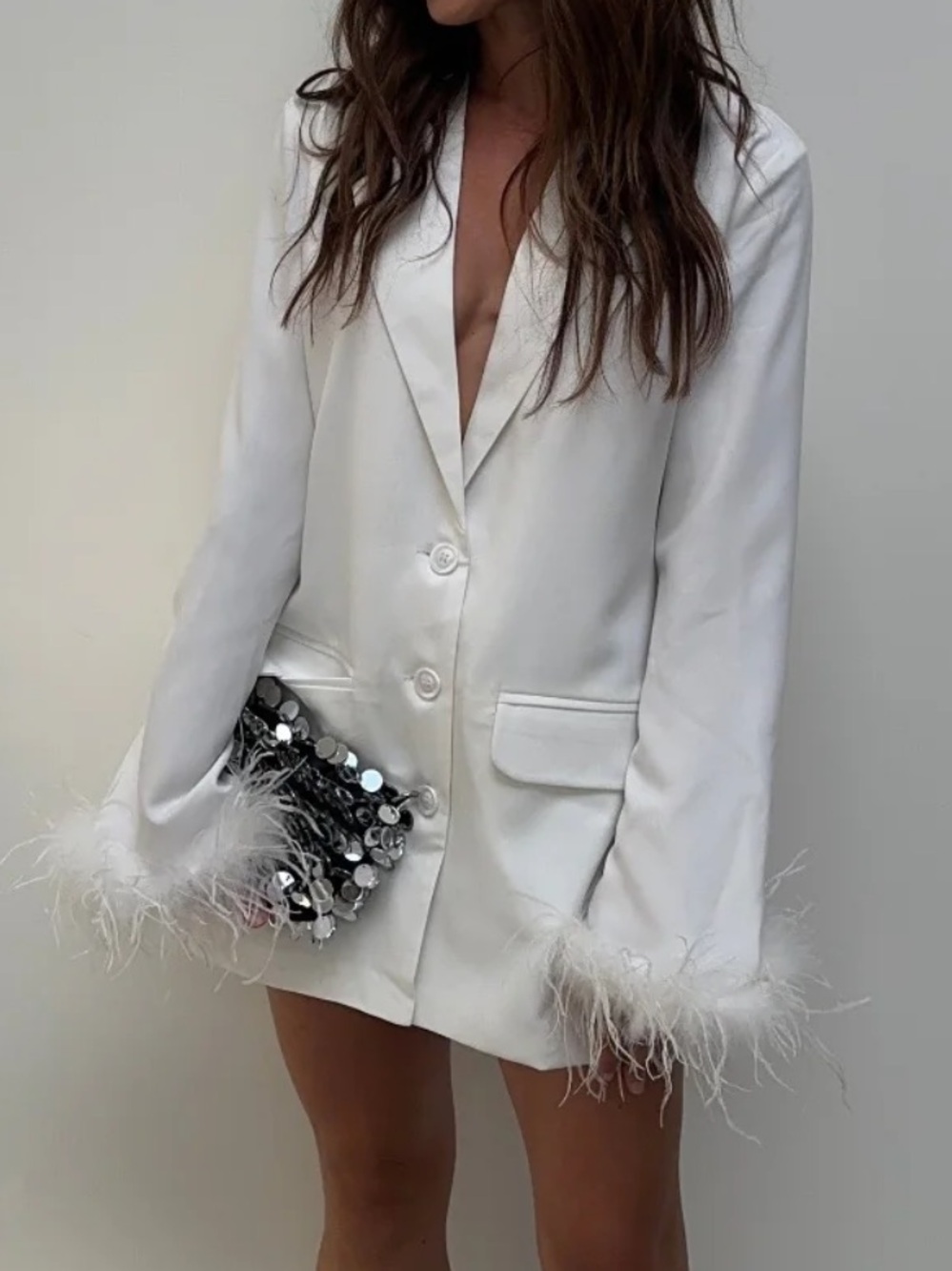 12th Tribe White Feather-Cuff Blazer